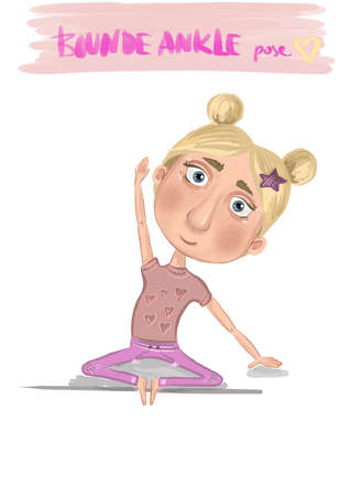 Illustration of a girl doing yoga. easy poseの写真素材