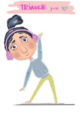 Illustration of a girl doing yoga. triangle poseの写真素材