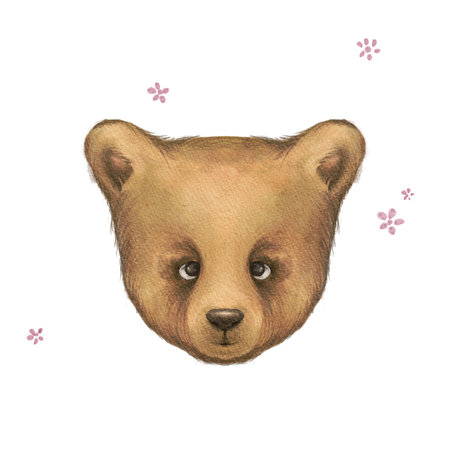 watercolor illustration Teddy Bear head face with flowersの写真素材