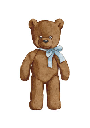 teddy bear watercolor style hand drawnの写真素材