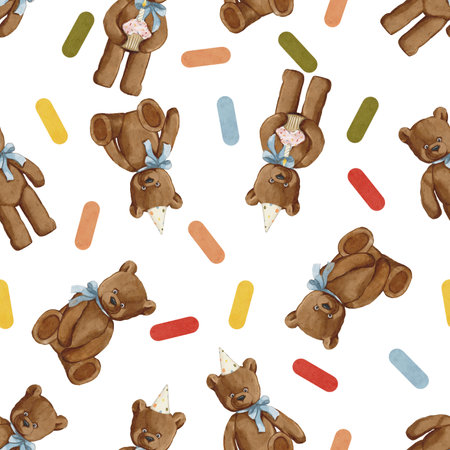 teddy bear watercolor style seamless patternの写真素材