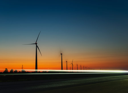 Sunset with wind turbines
