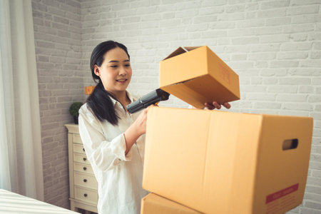 Beautiful Young Asian Woman Working at home, Young Owner Woman Start up for Business Online, SME,...