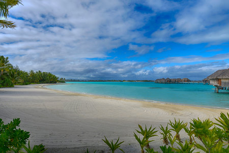 Bora Bora. View over beautiful turquoise lagoon to volcanic Mount Otemanu, Bora Bora Island, Society Islands, French Polynesia.のeditorial素材