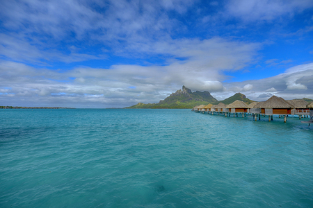 Bora Bora. View over beautiful turquoise lagoon to volcanic Mount Otemanu, Bora Bora Island, Society Islands, French Polynesia.のeditorial素材