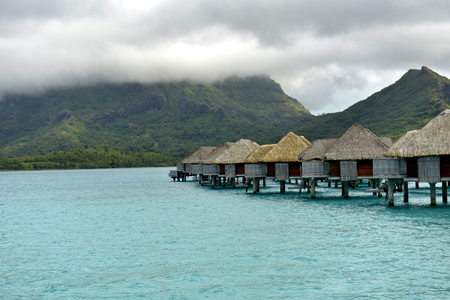 Bora Bora. View over beautiful turquoise lagoon to volcanic Mount Otemanu, Bora Bora Island, Society Islands, French Polynesia.のeditorial素材