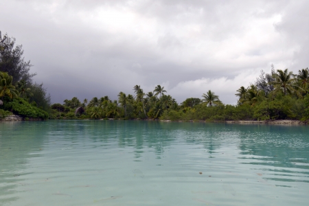 Crystal clear waters of tropical Bora Bora in Bora Bora, French Polynesiaの写真素材