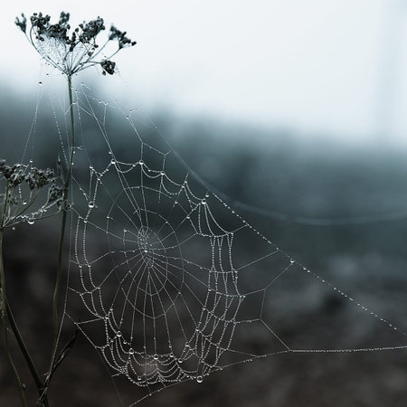 spider web with drops of dewの写真素材