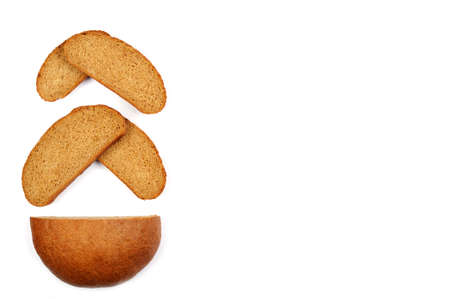 Fresh sliced rye bread loaf  on white.Contains a large amount of fiber and a small amount of fat.Horizontal orientation with copy space.の写真素材