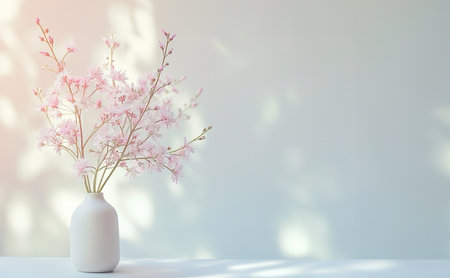 White vase with pink flowers on white background. 3d renderingの素材