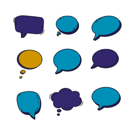 Set of hand drawn speech bubbles. Vector illustration in doodle style.のイラスト素材