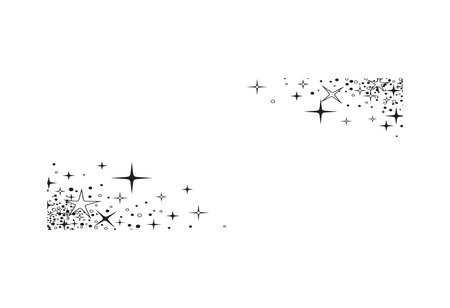 Two groups of black star shapes and dots scattered on isolated on transparent background forming decorative corners with varying sizes and densitiesのイラスト素材