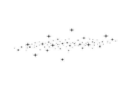 Various black star shapes and dots are randomly scattered on a transparent background forming a decorative elementのイラスト素材