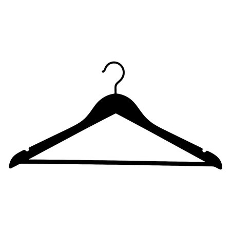 A black silhouette of a clothing hanger with a hook and hanging bar is isolated on a white backgroundのイラスト素材