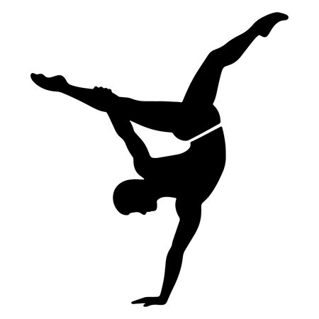 Silhouette of a woman in a handstand position wearing sportswear isolated on transparent background