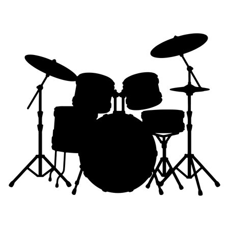Silhouette of drum kit with cymbals and stands on stands isolated on transparent backgroundのイラスト素材