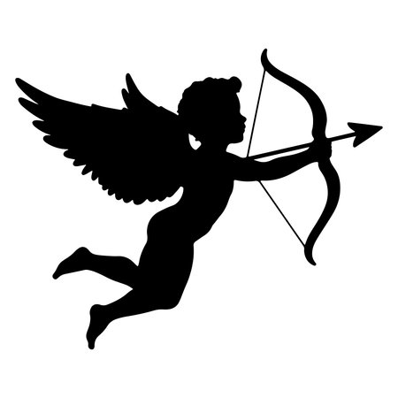 Cupid silhouette flying with bow and arrow isolated on transparent background
