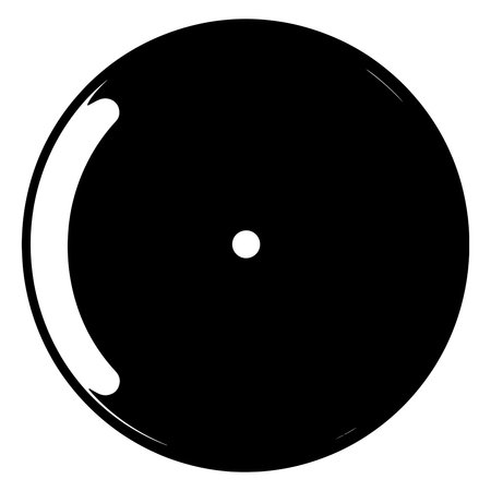 A single black vinyl record with a small white dot in the center and a prominent white curved highlight on its surface isolated on transparent backgroundのイラスト素材