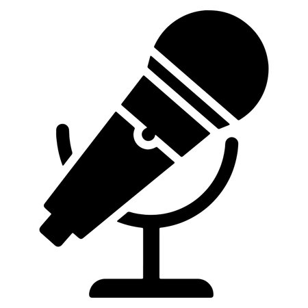 Black and white simple microphone icon for podcasts and audio recording conceptsのイラスト素材