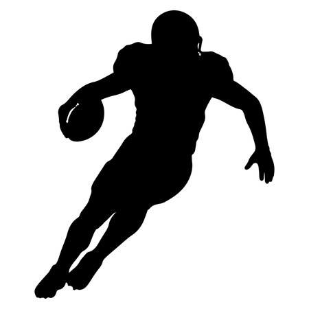 Black silhouette of a football player running with the ball on a white backgroundのイラスト素材