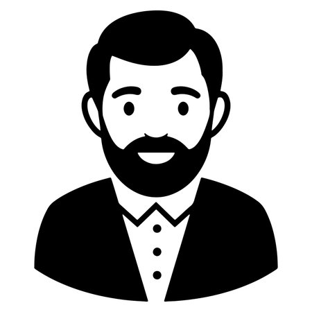 Black and white vector illustration of a man wearing a suit and beard smilingのイラスト素材