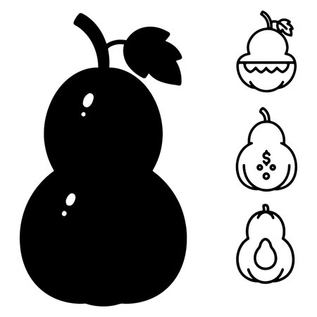 Silhouette gourd with leaf and outline fruit icons for agriculture design and food conceptsのイラスト素材