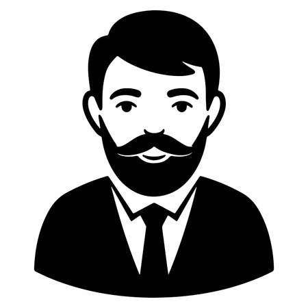 Stylized portrait of a bearded man wearing a tie in a clean black and white designのイラスト素材