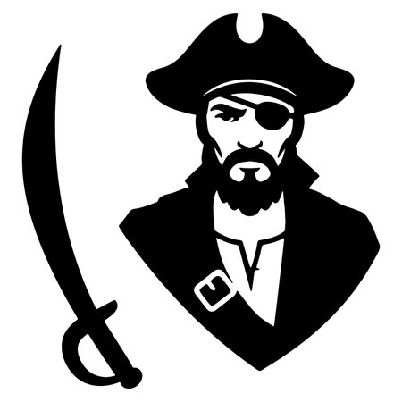 Silhouette of a pirate with a sword and eye patch representing adventure and treasureのイラスト素材