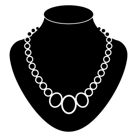 Elegant jewelry display featuring a white pearl necklace silhouetted on black jewelry standのイラスト素材
