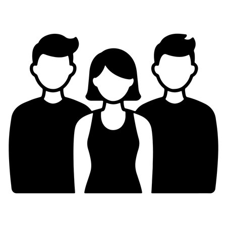 Black and white illustration of three people representing teamwork and communityのイラスト素材