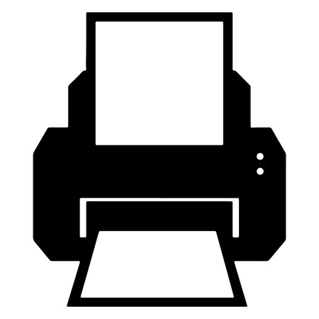 Simple black and white icon of a printer for business and office related concepts