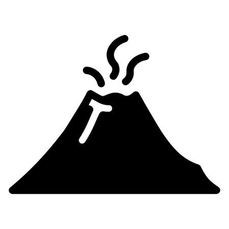 Simple black and white volcanic eruption illustration with abstract smoke detail and mountain shapeのイラスト素材