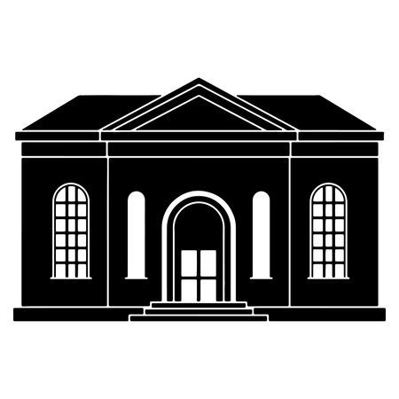 Black and White Architectural Building Silhouette Design Vector Illustration with Classical Elements and Symmetry for Design Projectsのイラスト素材
