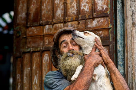 Man and his dog on the streets of Old Havana, Cuba