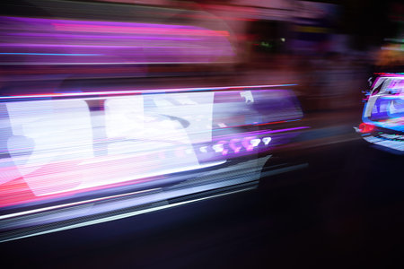 A beautiful Slow Shutter light decorative car or Bechak at Alun Alun Yogjakarta. Light Painting...