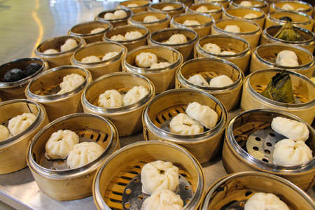 Southern Thai style breakfast and brunch. Dim sum is a style of Chinese cuisine prepared as small bite-sized portions of food served in small steamer baskets. A Hatyai Bangkok Street Food.の写真素材