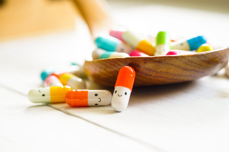 Close up pills. Choose your Mood today Concept