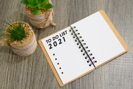 2021 To do list text on a note pad. New year resolution concept. Copy Spaceの写真素材