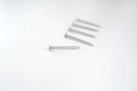 Iron Nails isolated white background. Selective focusの写真素材