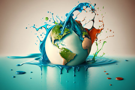 Celebrate World Water Day. Earth with Water. Nature concept Environmental Friendly. Generative Aiの素材