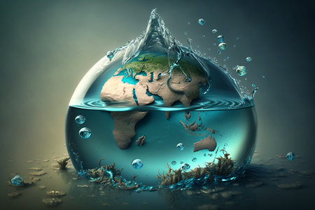 Celebrate World Water Day. Earth with Water. Nature concept Environmental Friendly. Generative Aiの素材