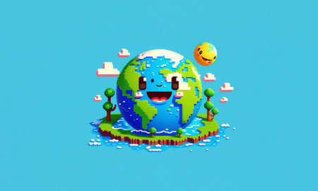 World Water Day. Cute Earth Cover with water 18-bit isolated concept. Copy space. Ai Generaticeの素材
