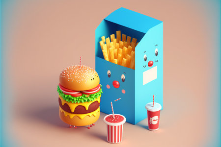 Cute Fast Food 3d Character Isometricの素材