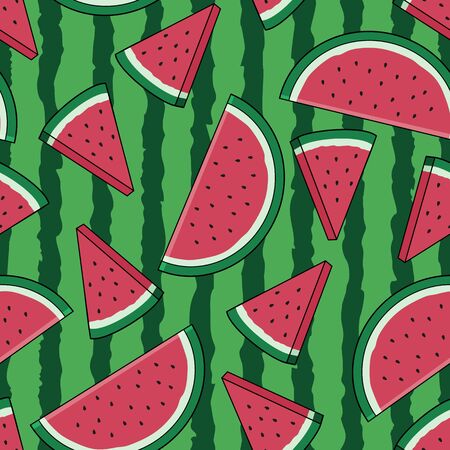 Unique Green and Fresh Watermelon Irregular Seamless Pattern. Unique and Trendy seamless pattern background for your unique design.のイラスト素材
