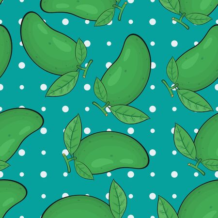 Unique and Trendy Fresh Green Mangos Irregular Seamless Pattern. Unique and Trendy irregular seamless pattern background for your unique design.のイラスト素材