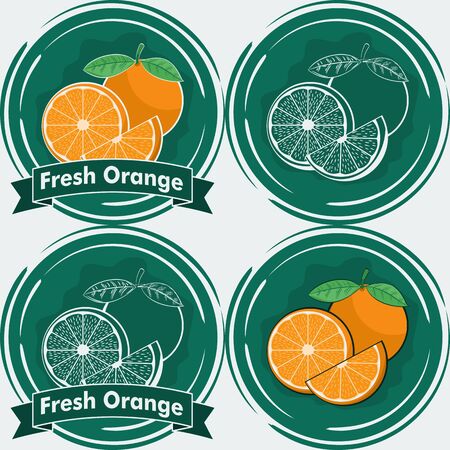 Set of Fresh Juicy Orange Illustration. Unique and Trendy Set of Fresh Orange Labels. Unique and Trendy vector for your unique design.のイラスト素材