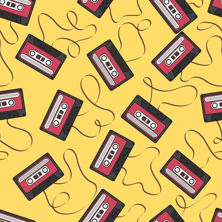 Colorful Irregular Seamless Cassette Pattern. Unique and Trendy irregular seamless pattern background for your unique design.のイラスト素材