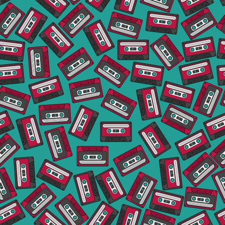 Colorful Irregular Seamless Cassette Pattern. Unique and Trendy irregular seamless pattern background for your unique design.のイラスト素材