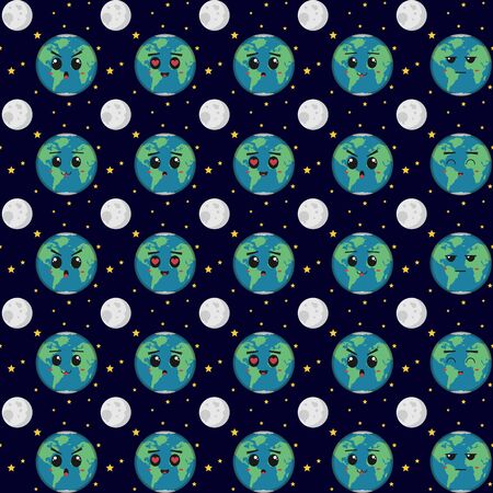 Earth with various expressions. Unique and Trendy seamless pattern background for your unique design.のイラスト素材