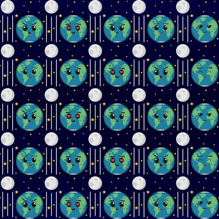 Earth with various expressions. Unique and Trendy seamless pattern background for your unique design.のイラスト素材